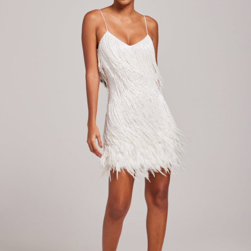 Sleeveless Fringed Sequin Feathered Mini Dress - Seldom Seen Styles