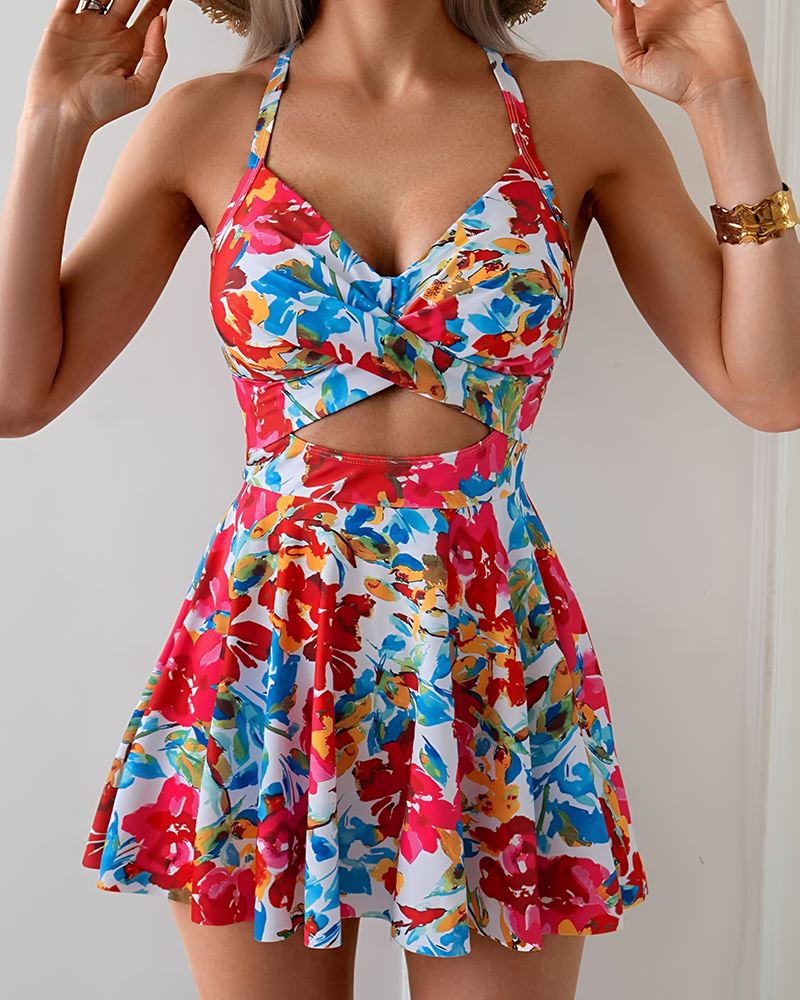 Women's Cutout One Piece Swimsuit with Skirt - Tummy Control & High Waist