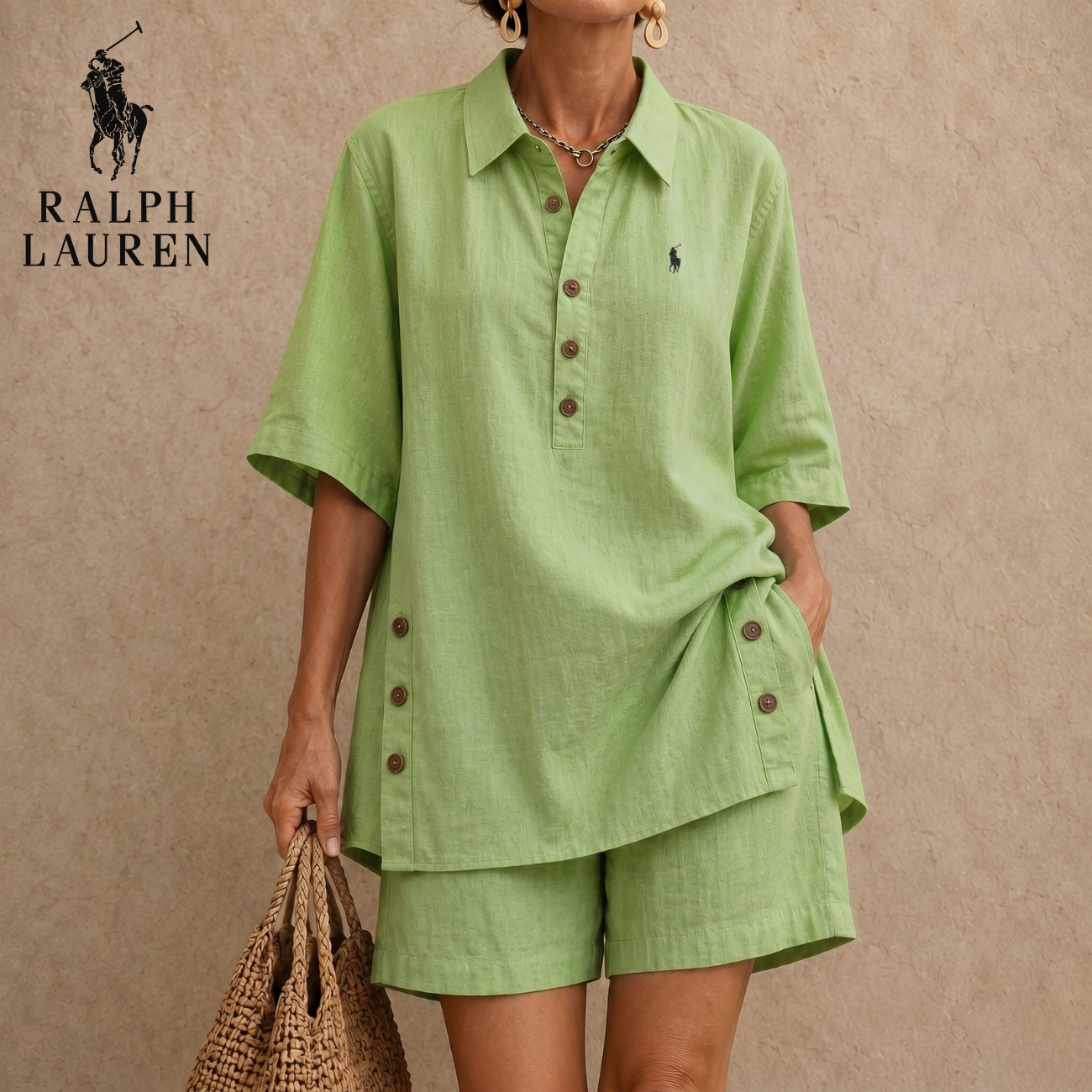 Women's Linen Two Piece Set Half Sleeve Button Tunic Top Shorts Casual Summer Beach Vacation Lounge Outfit