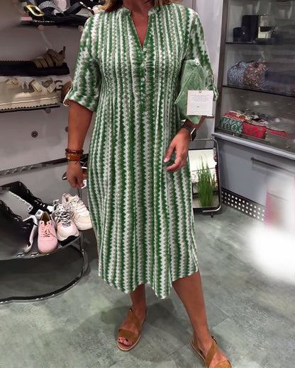 Hemdkleider für Damen, lässig, langärmelig, Button-Down, locker gestreift, Baumwolle, Maxi-Hemdkleid