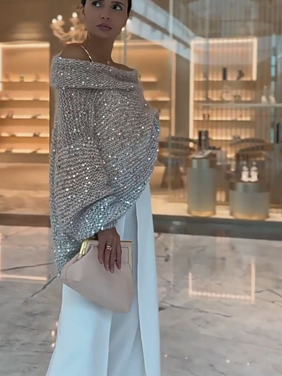 Sparkle Off Shoulder Knit Sweater - Seldom Seen Styles