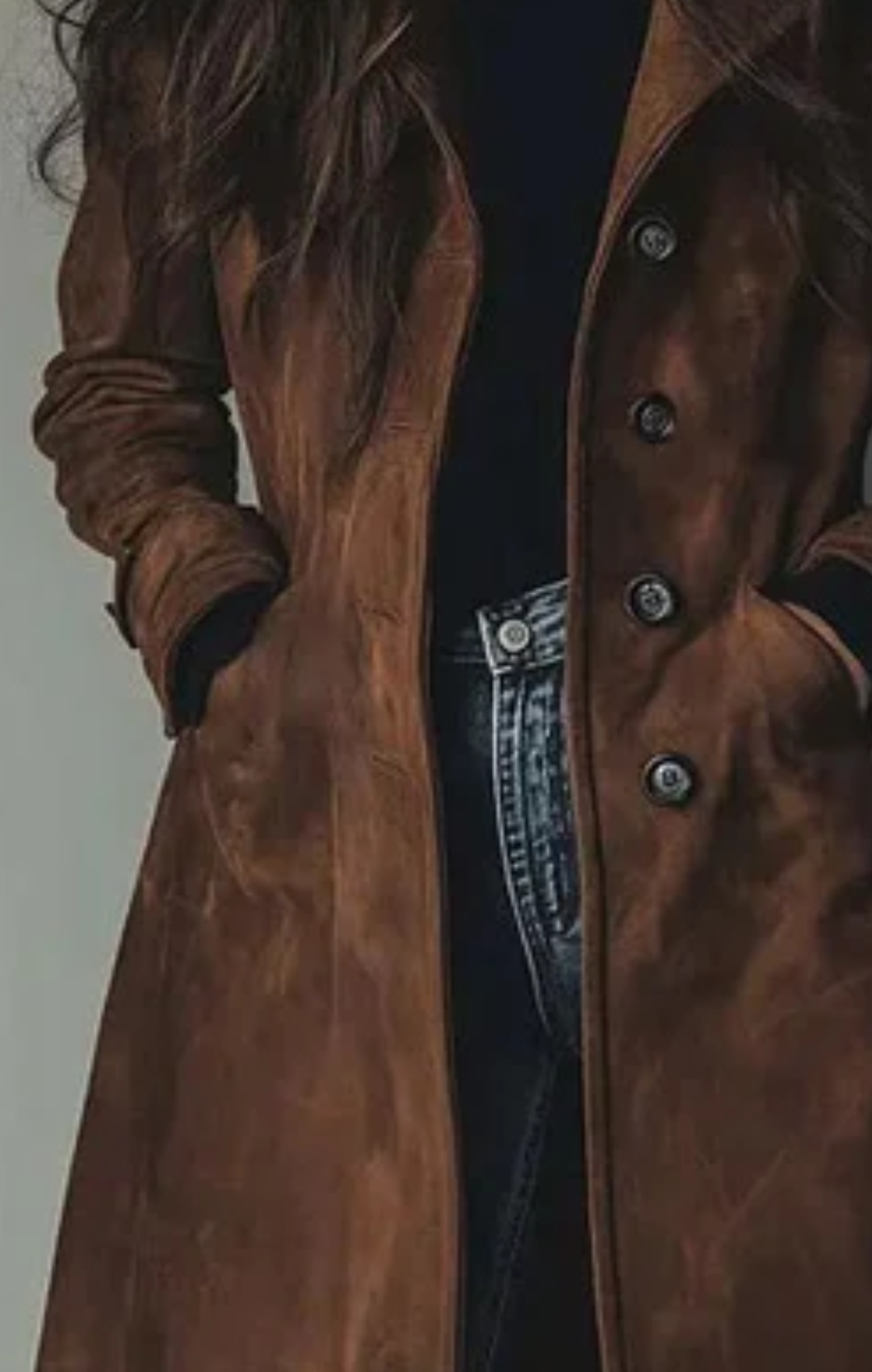 María - Chaqueta larga de ante vegano - Seldom Seen Styles
