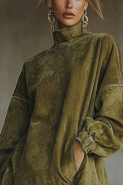 Viretta – Suede fringe detail – Turtleneck mini dress