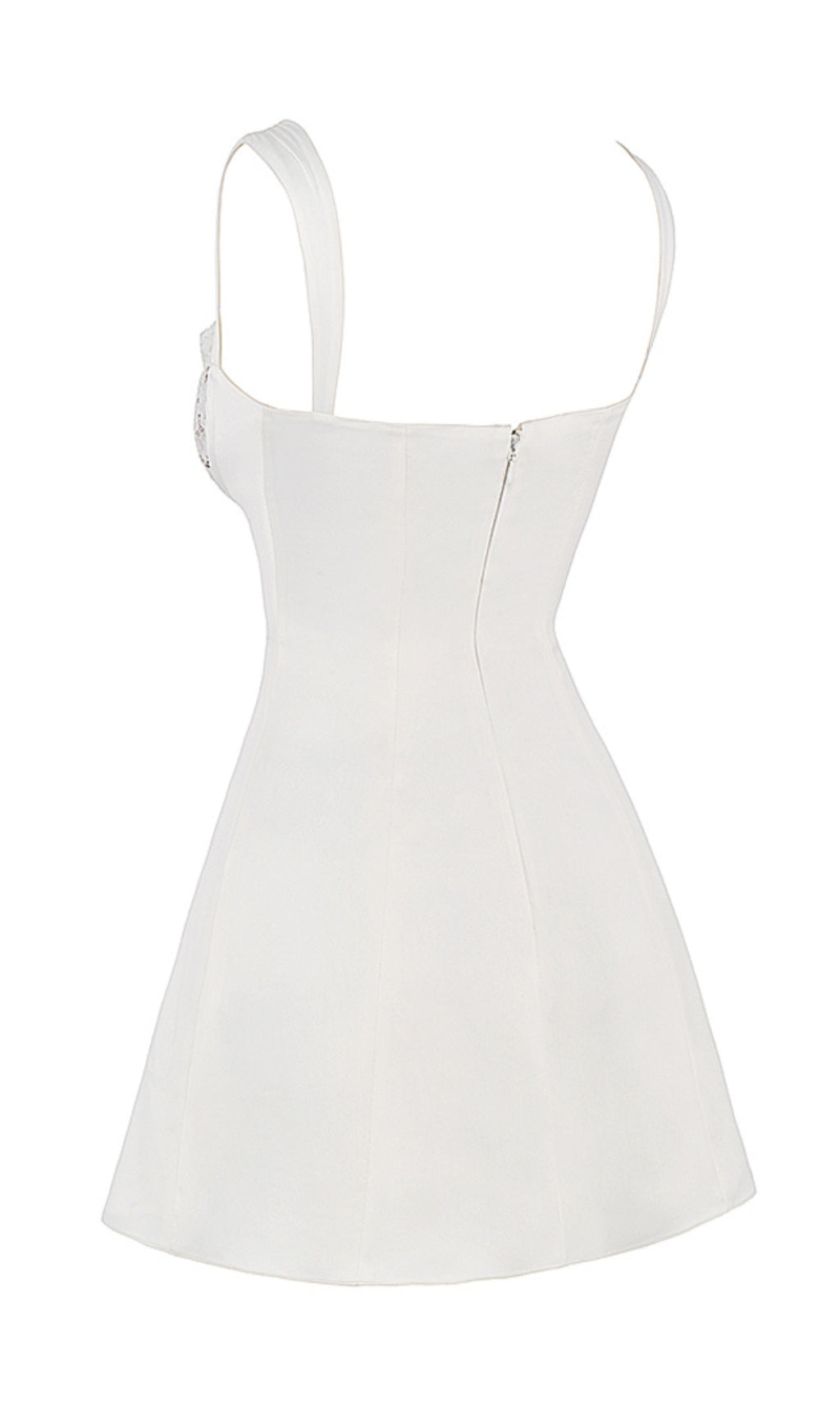 Women's Satin Lace Mini Dress Elegant Corset Style White Party Dress with Bow Detail - Seldom Seen Styles