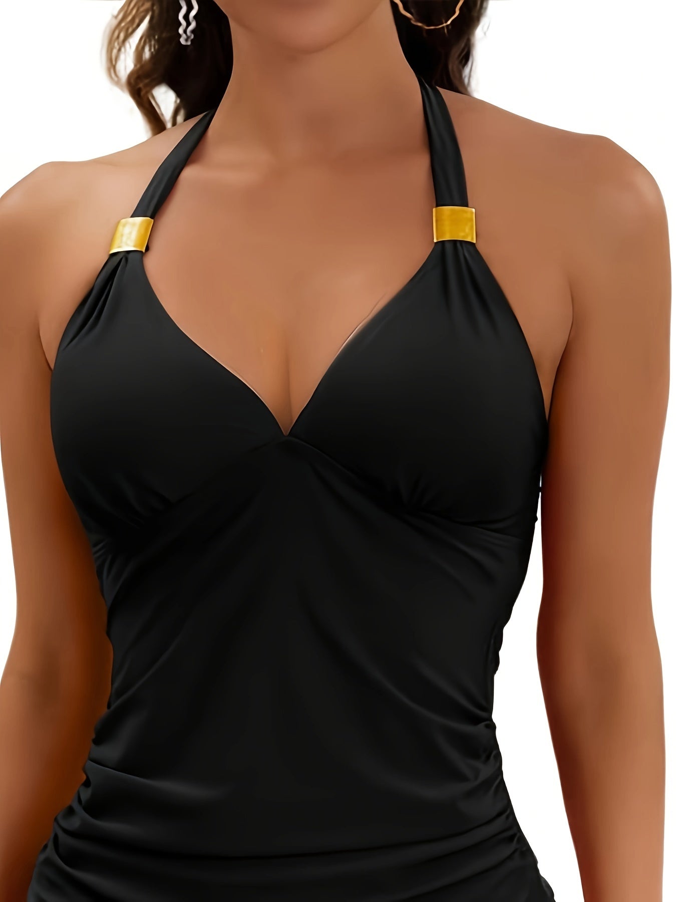 Hanging Neck V Two-piece Short Sleeve Set，Solid Color Elastic High-Cut Swimsuit，Women's Swimsuit and Clothing - Seldom Seen Styles