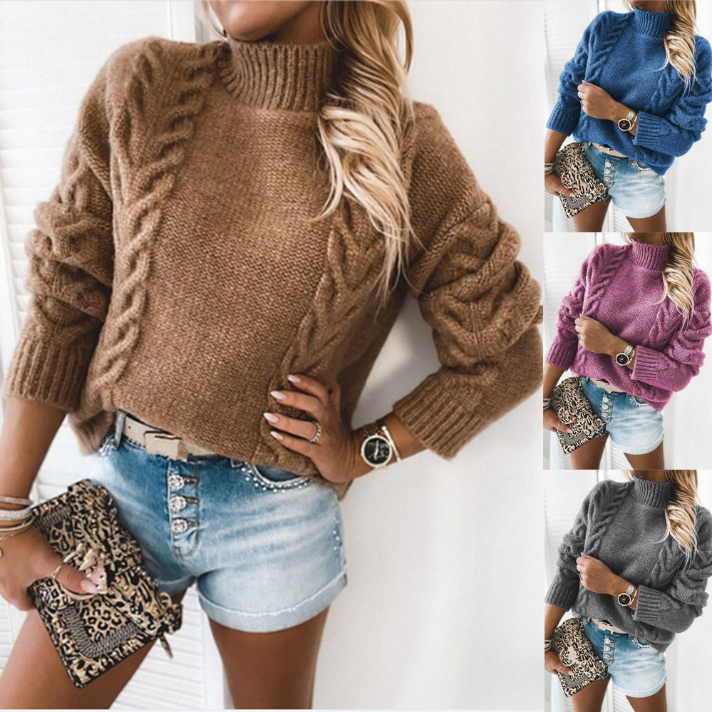 Sweater Autumn and Winter  Sweater Solid Color Turtleneck Long-Sleeved Sweater Casual Sweater  Women's Clothing