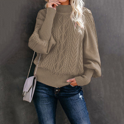 wish2023Winter New Mid-Neck Sweater Women's Amazon Foreign Trade Loose Long-Sleeved Knitted Solid Color Sweater