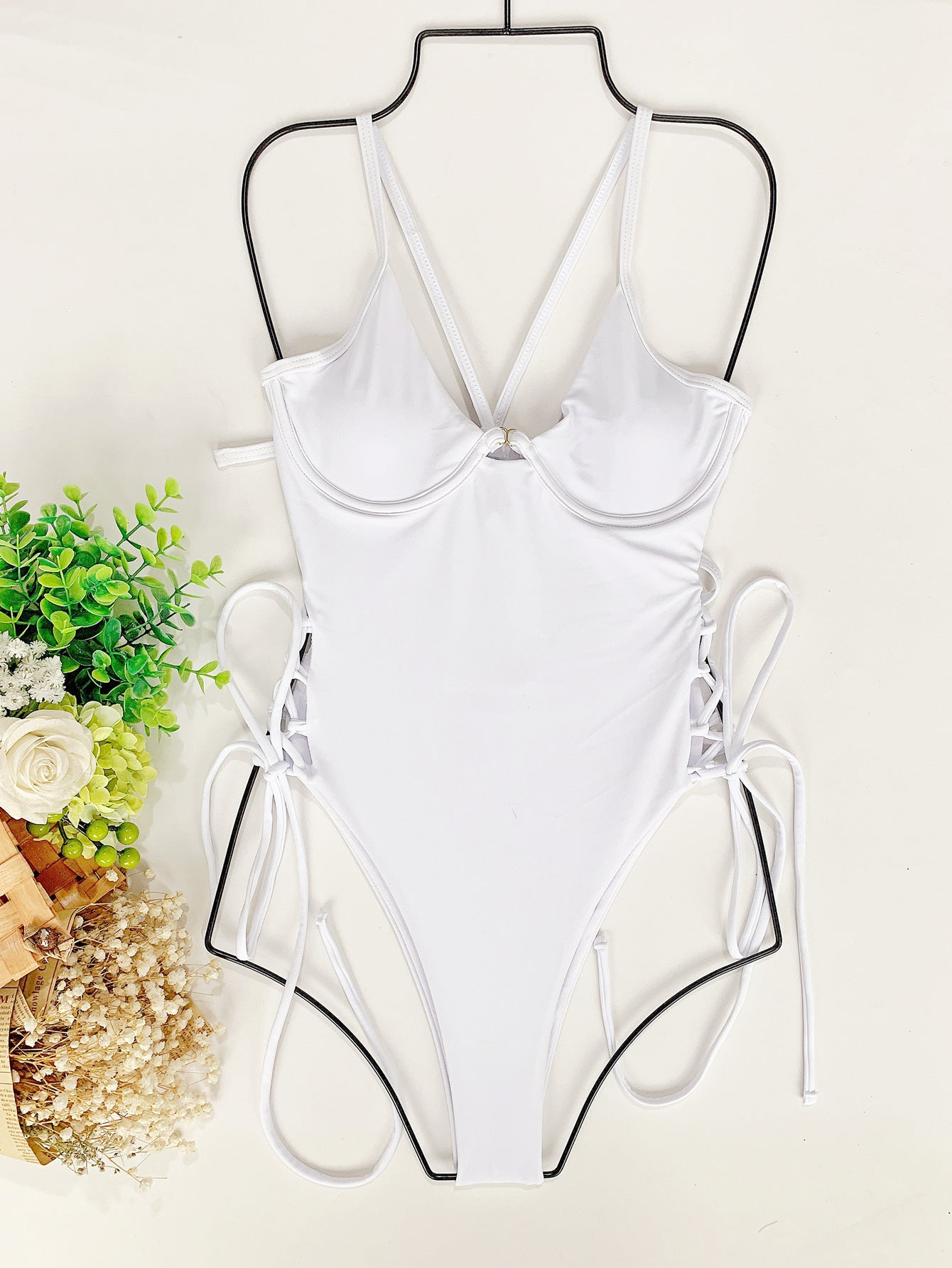 drawstring bikini romper swimsuit Bikini Solid Color Strap  One-Piece Adjustable Strap  Swimsuit - Seldom Seen Styles