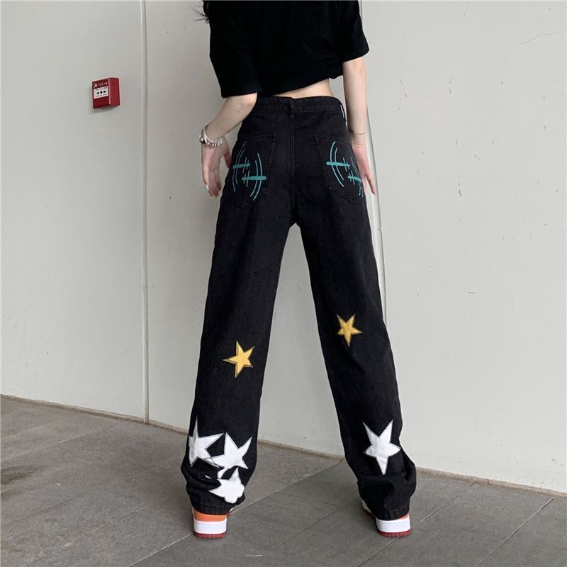 New American Denim PantsvibeHigh Street High Waist Thin Looking Fashion Versatile Casual Loose Straight Wide Leg Pants for Women