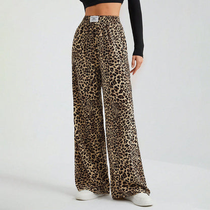 Damenhose mit Buchstaben-Leopardenmuster und geradem Bein, elastische Taille, Y2K-Hose, Unterteil mit Taschen