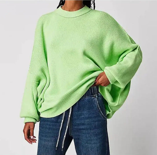 Women's Oversized Batwing Sweaters 2024 Fall Outfits Crewneck Ribbed Knit Side Slit Trendy Pullover Tops