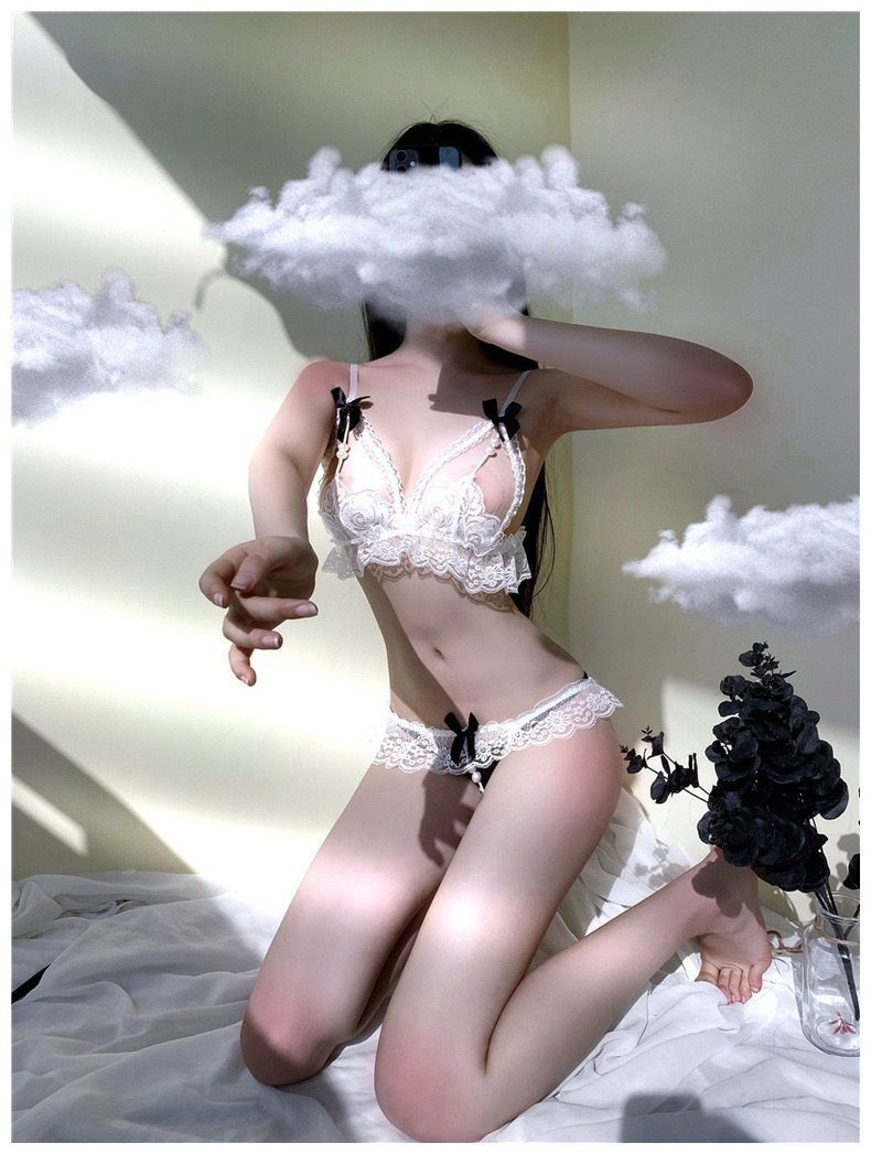 Sexy Lingerie Women's Bikini Three-Piece Pearl Thong Bra Passion Set