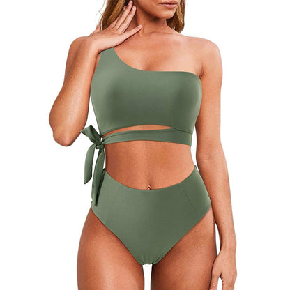 Women One Shoulder High Waisted Bikini Tie High Cut Two Piece Swimsuits - Seldom Seen Styles