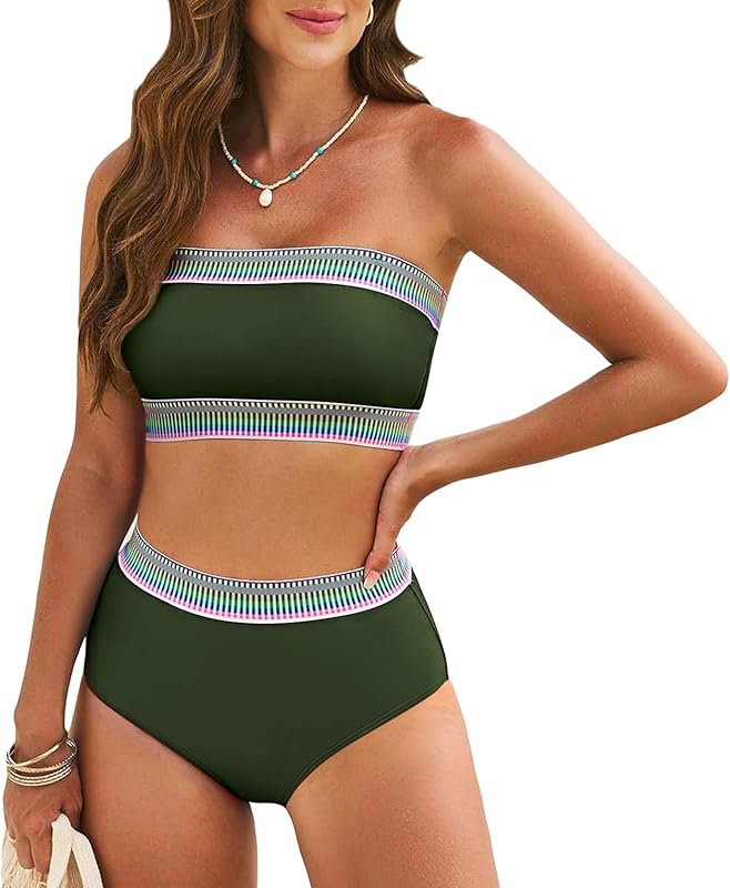 Tube Top Bikini Sets for Women Removable Strap Pad Color Block Two Piece Swimming Suit Swimwear - Seldom Seen Styles