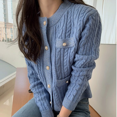 Korean Women's Sweater2024Autumn and Winter Clothing New Ladies round Neck Long Sleeve Single-Breasted Knitted Top One Piece Dropshipping