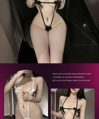 Sexy Dessous Kleiner Busen Offener Schritt zum Anbehalten Ausgehöhltes Heißes Uniform-Nachtwäsche-Versuchungseinzelstück-Set