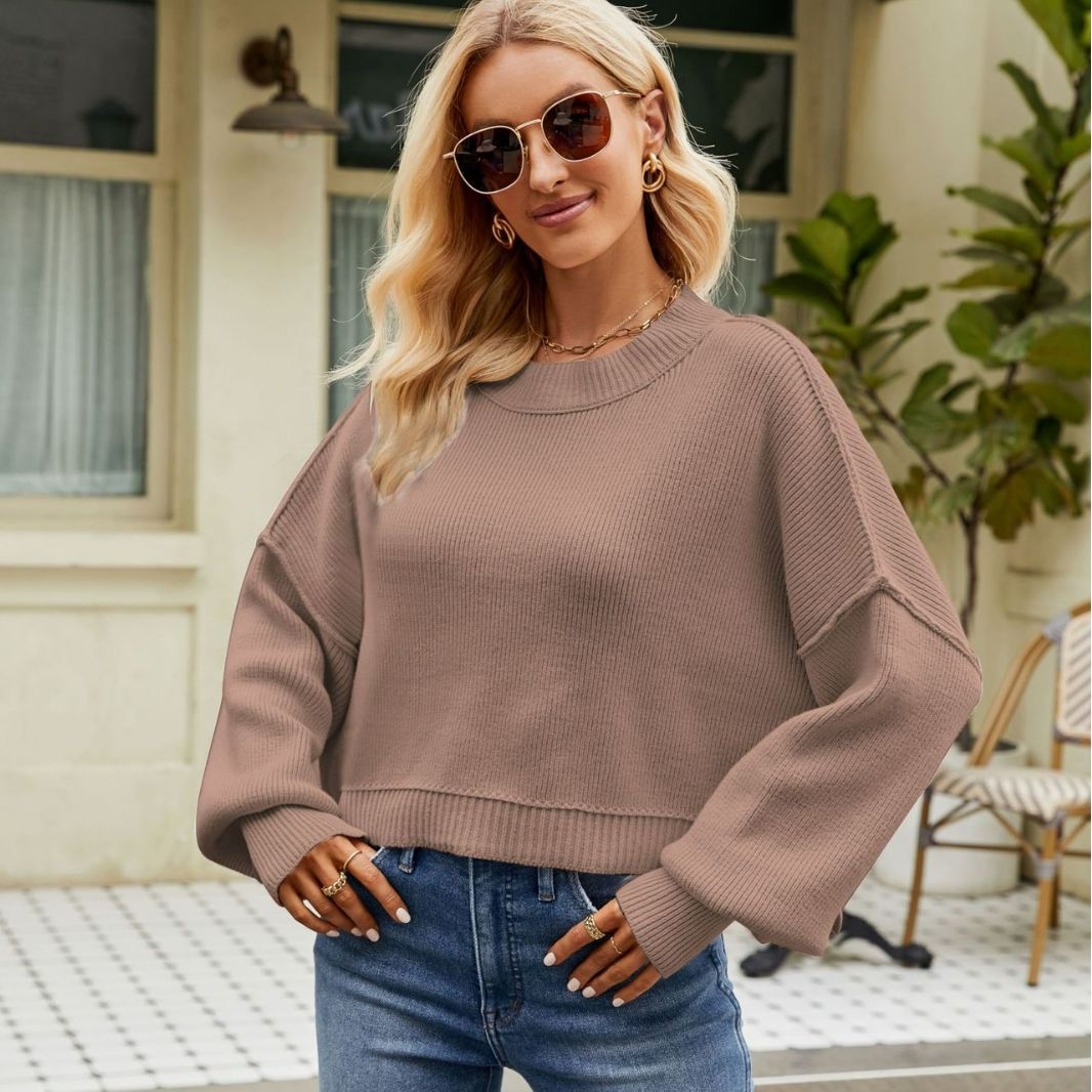 Women's Clothing2023Autumn and Winter New European and American Loose Cropped Pullover Sweater Fashion Long Sleeve round Neck Sweater