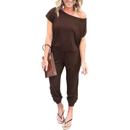 Women's Jumpsuit Plus Size S-XXXL Off-Shoulder Elastic Waist Stretchy Loose Minimalist Comfy Clothes Casual Outdoor Lightweight Romper - Fabric - Womenswear