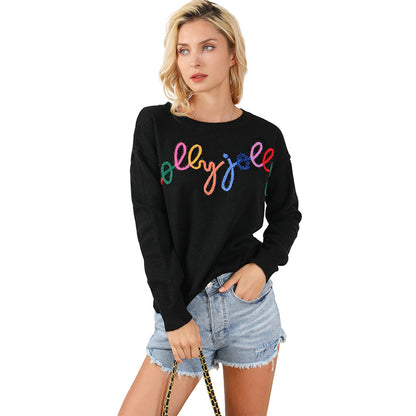 2024Autumn New Long-Sleeved Pullover for Women European and American Leisure All-Match Letters Printed Warm Thickened Sweater for Women