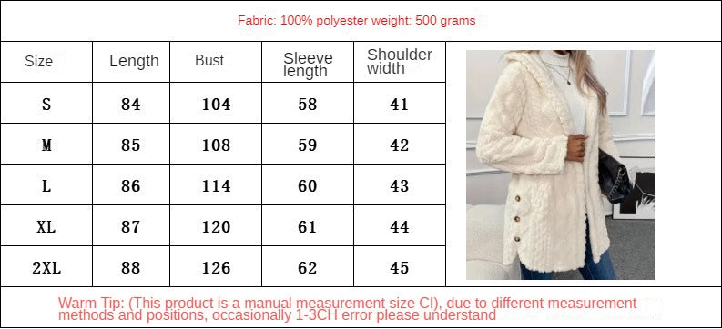 Autumn and Winter Warm Fashion Jacquard Plush Hooded Cardigan Coat