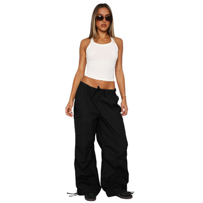 Damen Cargohose Weites Bein Lässige Baggy Fallschirmhose Multi Pockets Y2K Gerade Hose
