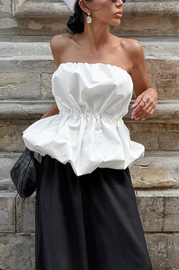Solid Color Sleeveless Off-shoulder Elastic Waist Strapless Top - Seldom Seen Styles