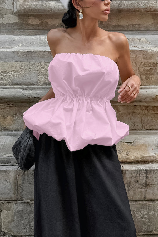 Solid Color Sleeveless Off-shoulder Elastic Waist Strapless Top - Seldom Seen Styles