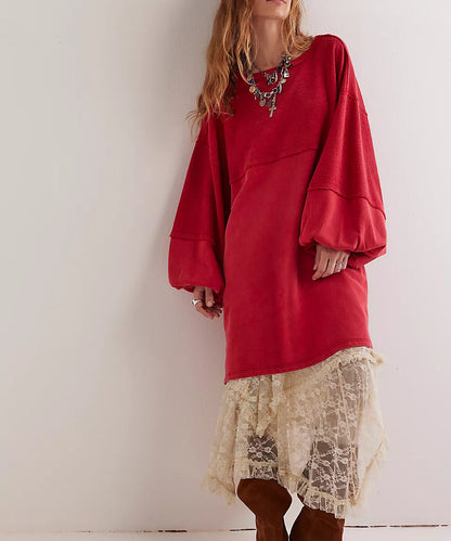 Damen Sommer Lose T-Shirt Stern Patch Langarm Rundhals Casual Tops Streetwear