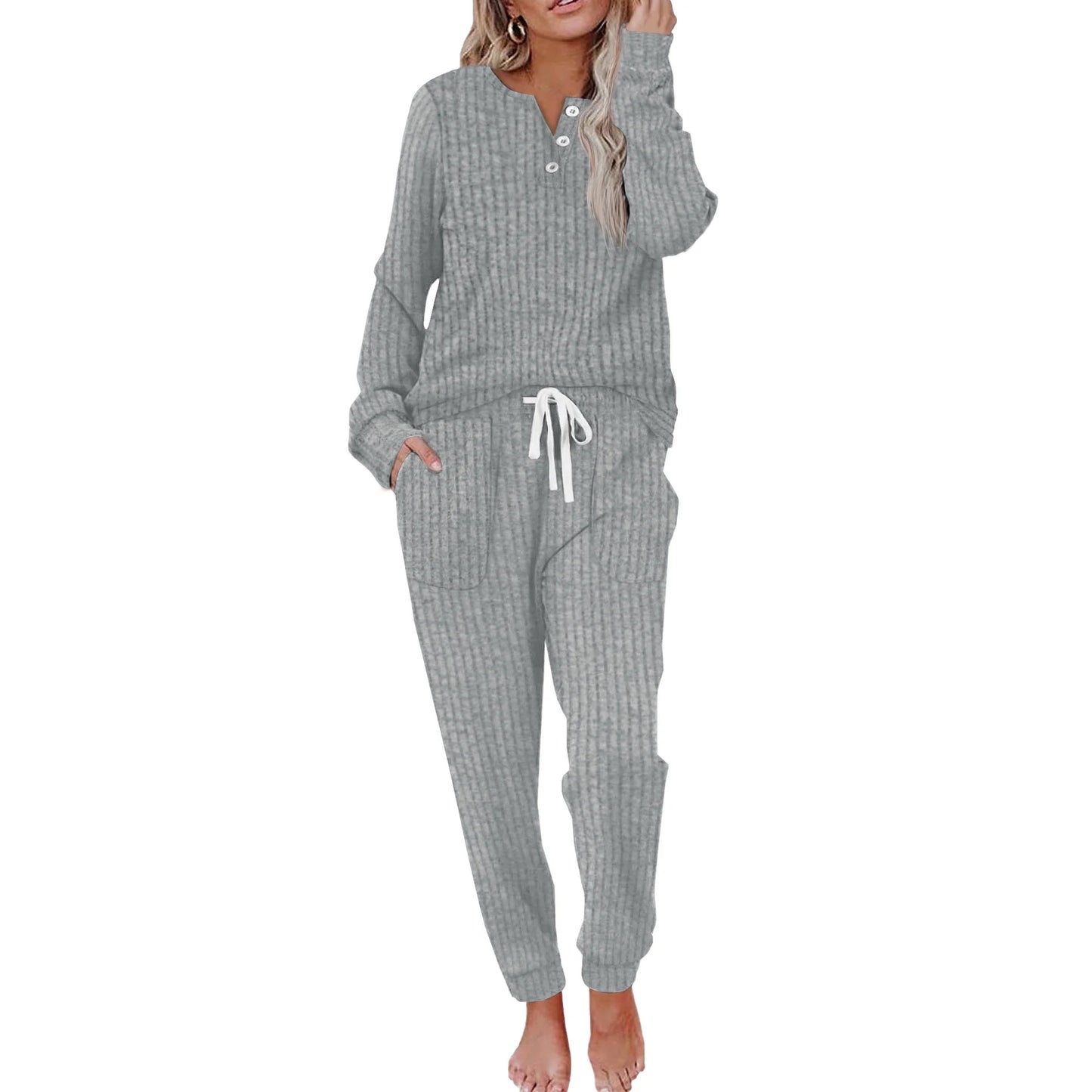 Two Piece Outfits for Women Lounge Sets Button Down Sweatshirt Sweatpants Sweatsuits Set with Pockets - Seldom Seen Styles