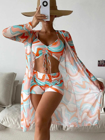 2023 Swimsuit Women's Designers Bikini Split Three Piece Set Cover Up High Waist Long Sleeve Ins Overshirt Drawstring Beach Bikinis Swimwear - Seldom Seen Styles