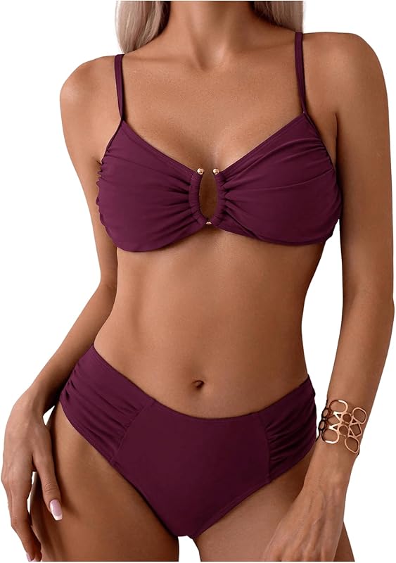 Women's Two Piece Bikini Set Ring Linked Ruched Underwire Bikini Bathing Suit Swimwear Set Swimming Suit - Seldom Seen Styles