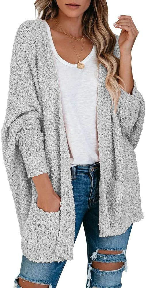 Women's Solid Color Batwing Sleeve Open Front Cardigan, Casual Long Sleeve Outerwear for Fall & Winter, Women's Knit Clothing for Daily Wear