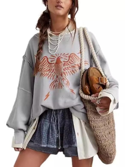 Damen Sommer Lose T-Shirt Stern Patch Langarm Rundhals Casual Tops Streetwear