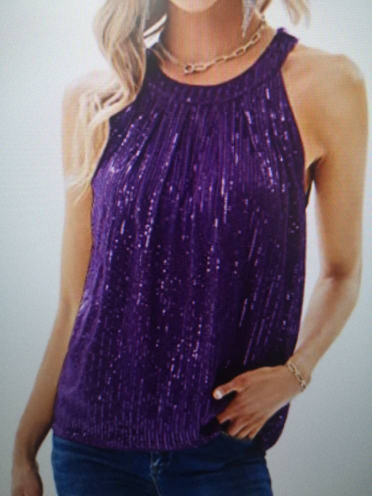 Sequin Halter Tops for Women Sleeveless Sparkly Shiny Tank Tops Ruched Flowy Sparkly Club Outfits Party Shirt