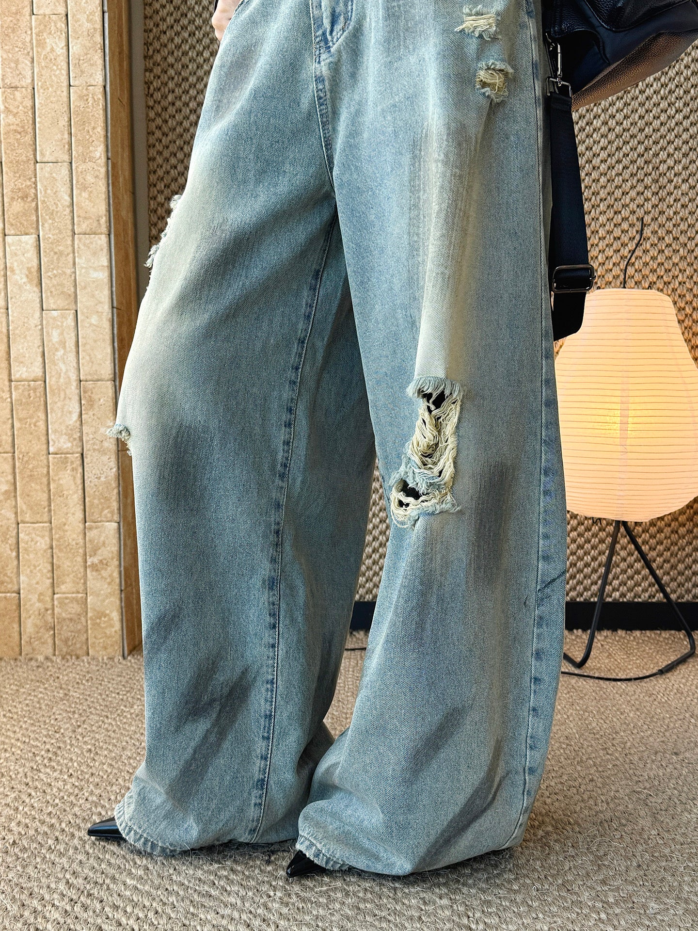 Women's Ripped Wide Leg Baggy Jeans High Waist Distressed Denim Pants Street Style Y2K Casual
