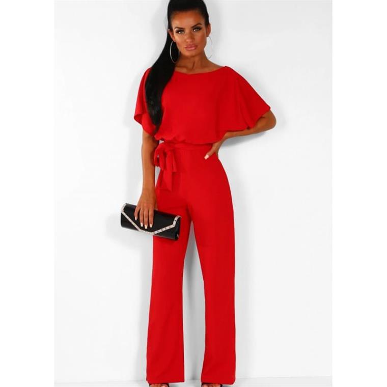 Womens Loose Short Sleeve Belted Wide Leg Pant Romper Jumpsuit Business Casual One Piece Outfits - Seldom Seen Styles