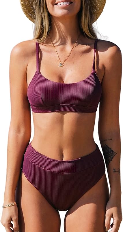 Women's Bikini Set Two Piece Swimsuit High Waisted Scoop Neck Swimwear - Seldom Seen Styles