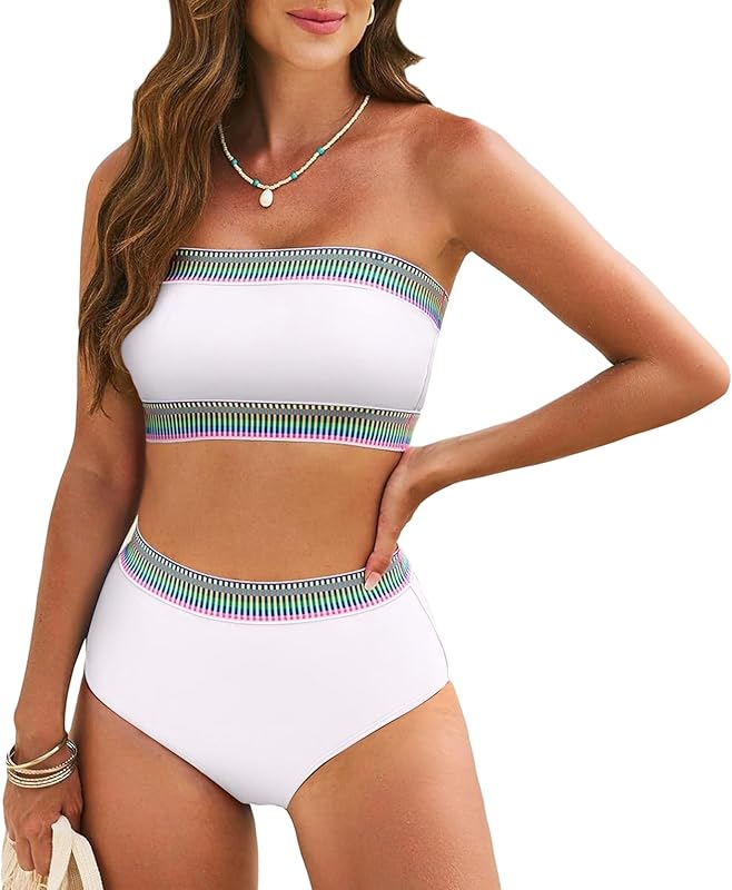 Tube Top Bikini Sets for Women Removable Strap Pad Color Block Two Piece Swimming Suit Swimwear - Seldom Seen Styles