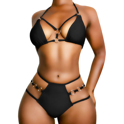 Womens Sexy Thong Bikini Swimsuits String Push up Padded Bathing Suit 2 Piece Cheeky Swimwear with Metal Ring Medium, Black - Seldom Seen Styles