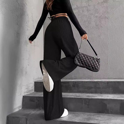 Women's Wide Leg Sweatpants Baggy Pants Lounge Yoga Knit Waisted Comfy Striped Workout Pants