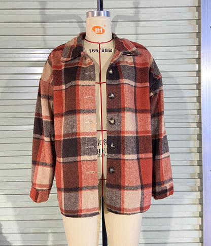 European and american hot2024ebay Amazon wish Autumn and Winter New Fashion Large Plaid Shirt Women's Woolen Coat