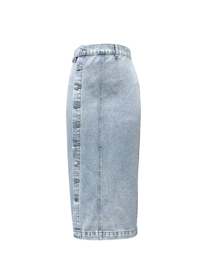 Women's  Button Front Denim Skirt, Casual Fashion  Skirt for Daily Wear, Ladies Bottoms for All Seasons