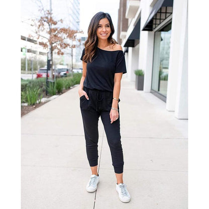 Women's Jumpsuit Plus Size S-XXXL Off-Shoulder Elastic Waist Stretchy Loose Minimalist Comfy Clothes Casual Outdoor Lightweight Romper - Fabric - Womenswear