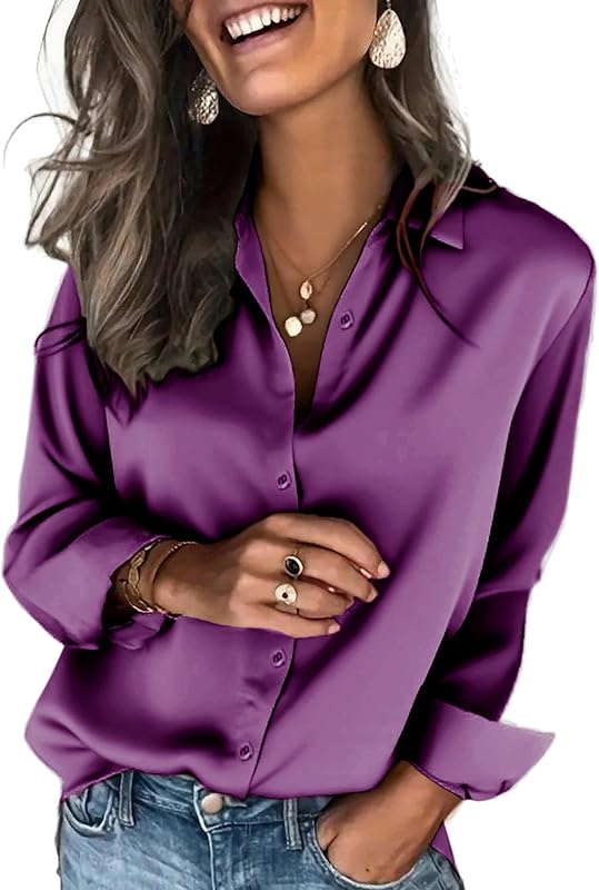 Satin Blouses for Women Silk Button Down Shirts Long Sleeve Business Casual Tops - Seldom Seen Styles