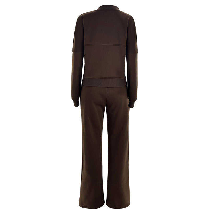 Women's Solid Zip Up Crop Jacket & Drawstring Waist Pants Two-piece Set, Casual Fashion Drop Shoulder Long Sleeve Top & High Waist Trousers Womenswear Suits for Outdoor Wear, Women's Clothing for Spring & Fall 90s Clothes