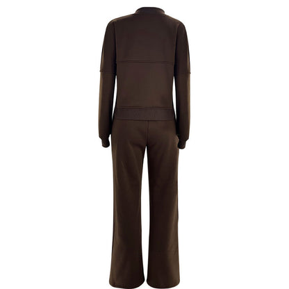 Women's Solid Zip Up Crop Jacket & Drawstring Waist Pants Two-piece Set, Casual Fashion Drop Shoulder Long Sleeve Top & High Waist Trousers Womenswear Suits for Outdoor Wear, Women's Clothing for Spring & Fall 90s Clothes