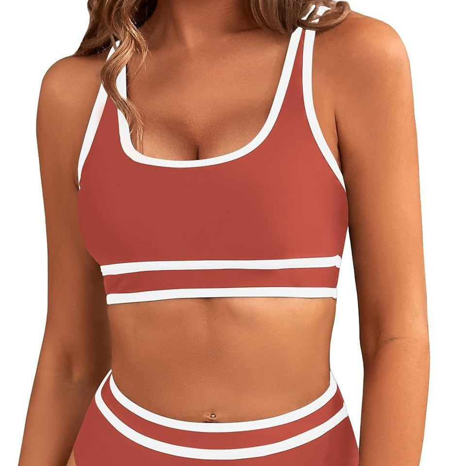 Women's High Waisted Bikini Sets Sporty Two Piece Swimsuits Color Block Cheeky High Cut Bathing Suits - Seldom Seen Styles