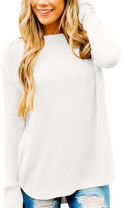 MEROKEETY Women&#39;s 2024 Fall Long Sleeve Oversized Crew Neck Solid Color Knit Pullover Sweater Tops