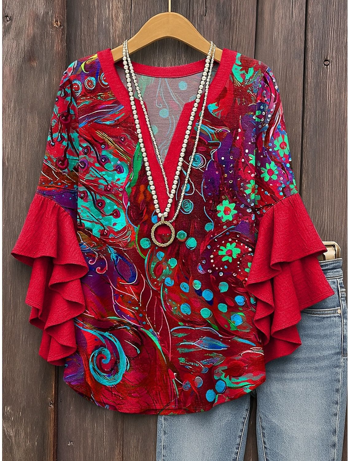 Retro Floral Print Layered Ruffle Sleeve Top Going Outfits Blouses Women Vintage 90s Tops Funny Shirts Women Elegant Classy Tops cute summer outfit - Seldom Seen Styles