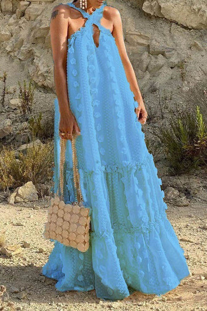 Maxikleid mit 3D-Blumenmuster und überkreuztem Neckholder